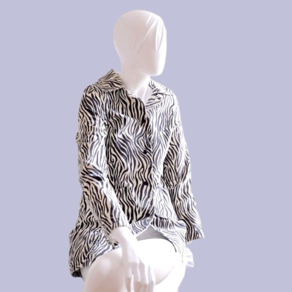 Old Navy black and white striped zebra print jacket canvas trench… - Picture 1 of 5